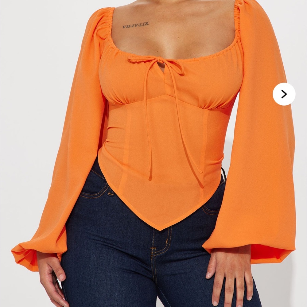 Fashion Nova Orange Bell Sleeve Tie Front Blouse